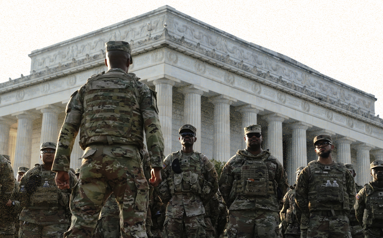 National Guard stands outside National Mall in Washington D.C.