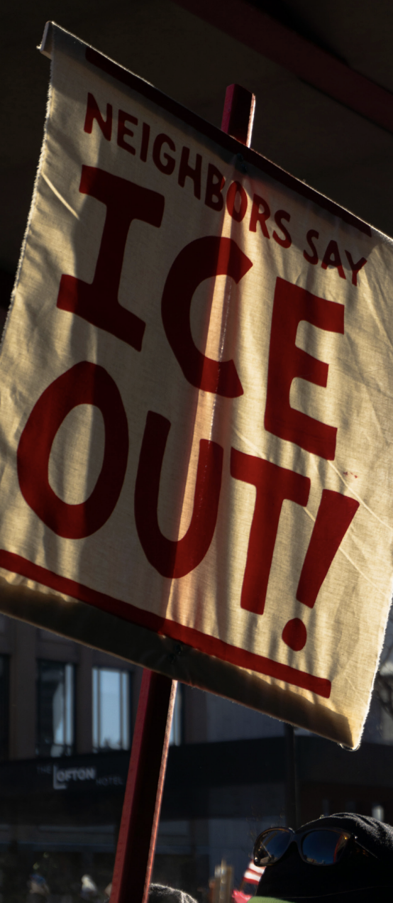 A protester's sign visible in downtown during the blackout day on January 23rd. Image by Editor Marit Everett '27.