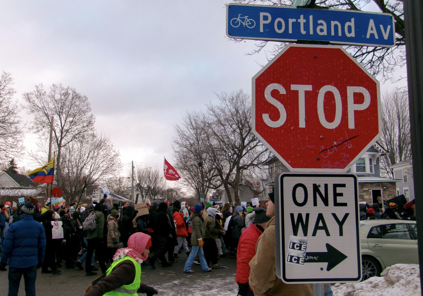 In Minneapolis, residents have taken to the streets in response to an increase in federal immigration enforcement activity. Image by Zoe Grossman '28.
